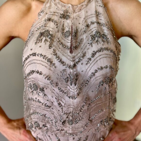 Valentino Runway Beaded Halter Jumpsuit – Blush Nude Couture Elegance – Size 6 - Picture 8 of 16